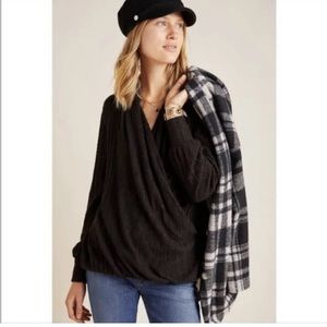 EUC Anthropologie Maeve Rafela Hacci Surplice Top in Chocolate Brown